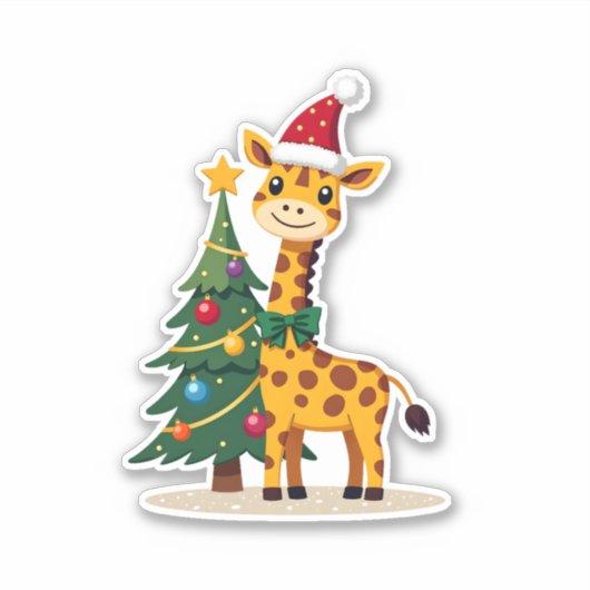 Gingerbread Man Giraffe Santa Hat Christmas Tree T Aufkleber (Vorderseite)