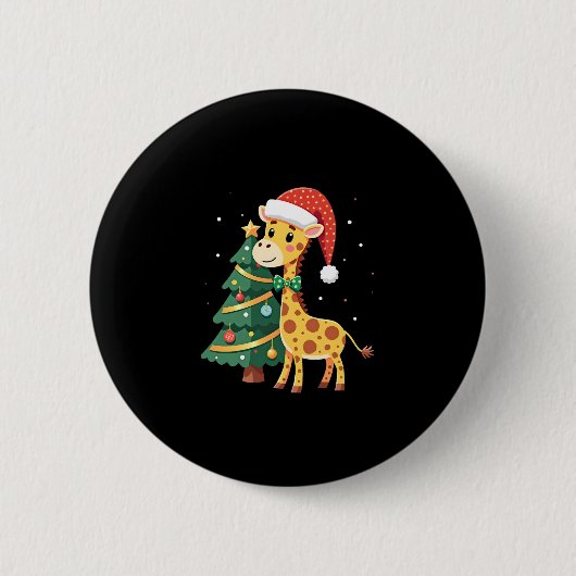Gingerbread Man Giraffe Santa Hat Christmas Tree T Button (Vorderseite)