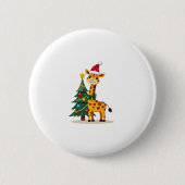 Gingerbread Man Giraffe Santa Hat Christmas Tree T Button (Vorderseite)
