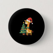 Gingerbread Man Giraffe Santa Hat Christmas Tree T Button (Vorderseite)
