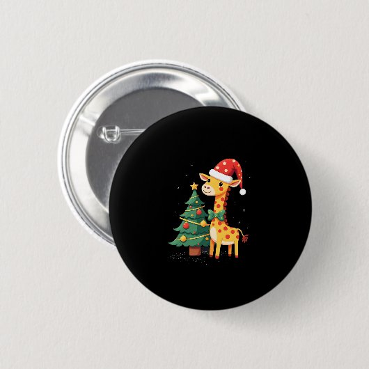 Gingerbread Man Giraffe Santa Hat Christmas Tree T Button (Vorne & Hinten)
