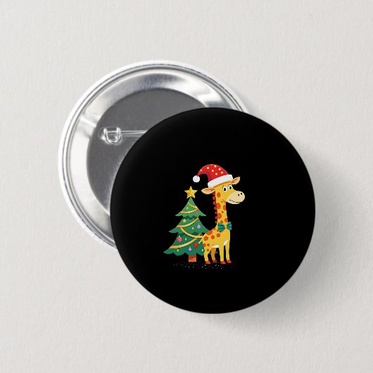 Gingerbread Man Giraffe Santa Hat Christmas Tree T Button (Vorne & Hinten)