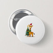 Gingerbread Man Giraffe Santa Hat Christmas Tree T Button (Vorne & Hinten)