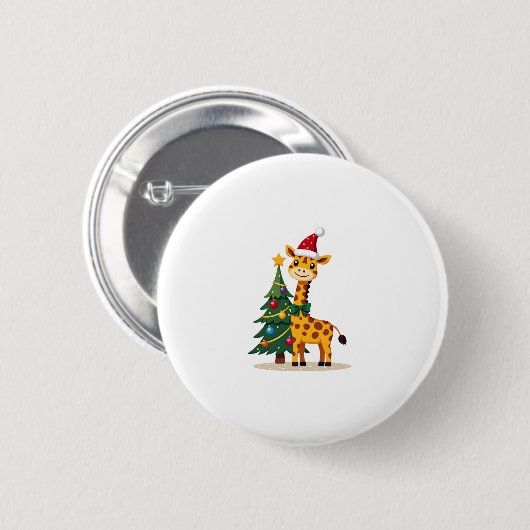 Gingerbread Man Giraffe Santa Hat Christmas Tree T Button (Vorne & Hinten)