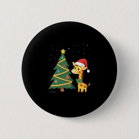 Gingerbread Man Giraffe Santa Hat Christmas Tree T Button (Vorderseite)