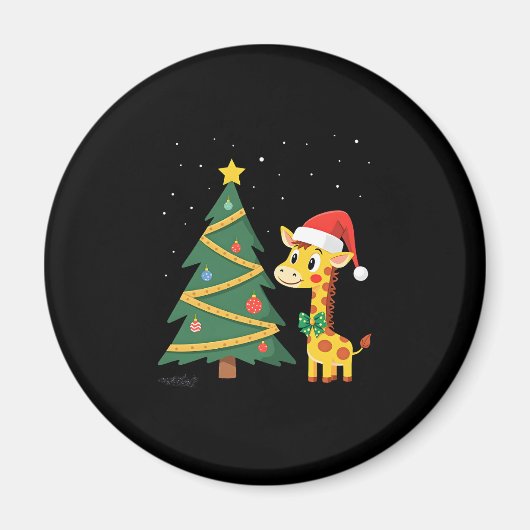 Gingerbread Man Giraffe Santa Hat Christmas Tree T Magnet (Vorne)