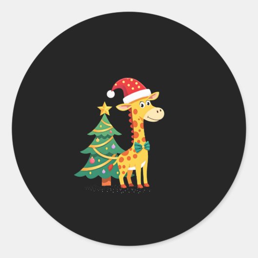 Gingerbread Man Giraffe Santa Hat Christmas Tree T Runder Aufkleber (Vorderseite)