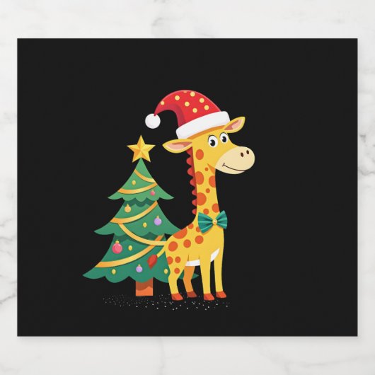 Gingerbread Man Giraffe Santa Hat Christmas Tree T Schaumweinetikett (Einzelnes Label)