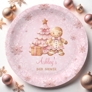 Gingerbread Man Girl Pink Weihnachtsdusche Pappteller