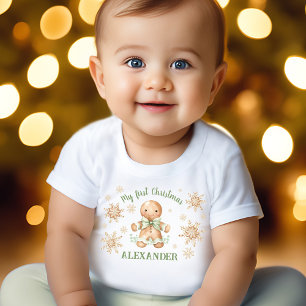 Gingerbread Man Green Beige Erste Weihnacht Baby T-shirt
