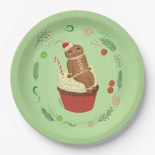 Gingerbread Man Green Pappteller (Vorderseite)