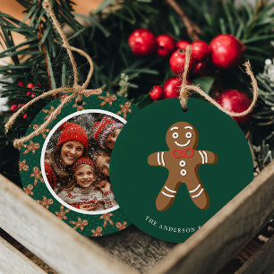 Gingerbread Man Green Polka Dot Christmas Foto Keramik Ornament