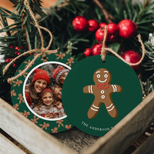 Gingerbread Man Green Polka Dot Christmas Foto Keramik Ornament