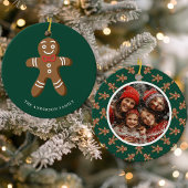 Gingerbread Man Green Polka Dot Christmas Foto Keramik Ornament