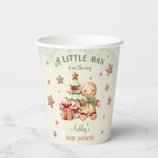 Gingerbread Man Green Red Christmas Baby Dusche Pappbecher (Rückseite)