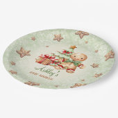 Gingerbread Man Green Red Christmas Baby Dusche Pappteller (Schrägansicht)