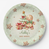 Gingerbread Man Green Red Christmas Baby Dusche Pappteller (Vorderseite)