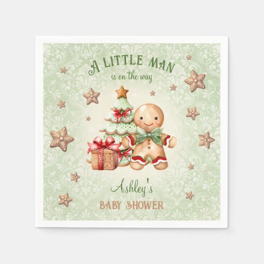 Gingerbread Man Green Red Christmas Baby Dusche Serviette (Vorderseite)