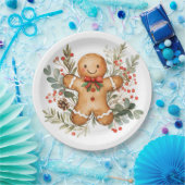 Gingerbread Man Greenery Christmas Paper Plate Pappteller (Party)