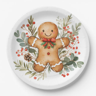 Gingerbread Man Greenery Christmas Paper Plate Pappteller