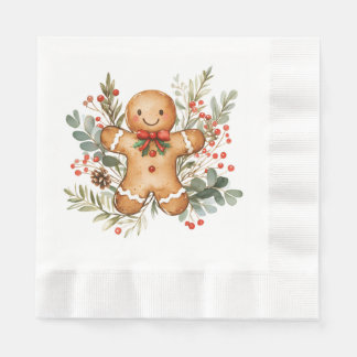 Gingerbread Man Greenery Foliage Christmas Napkin Serviette