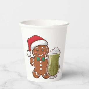 Gingerbread Man Holding Matcha Drink Weihnachten Pappbecher