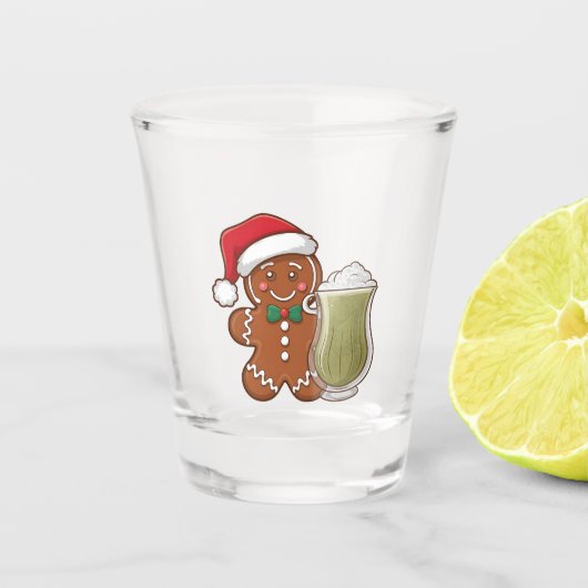 Gingerbread Man Holding Matcha Drink Weihnachten Schnapsglas (Vorderseite)