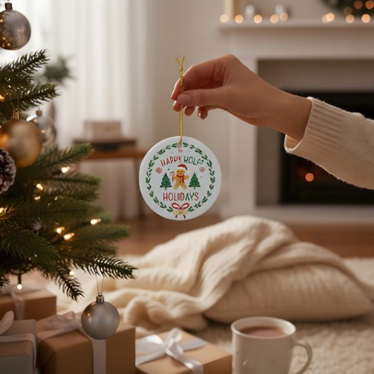 Gingerbread Man & Holly Wreath Christmas Ornament