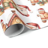 Gingerbread Man House Santa Hollies Geschenkpapier (Rolleneckpunkt)