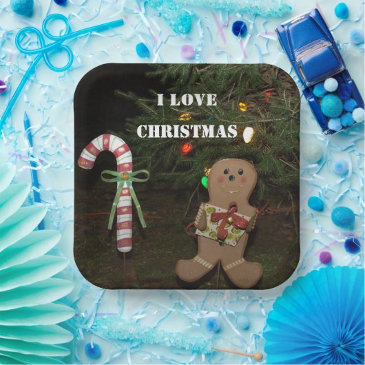 Gingerbread Man I Liebe Weihnachtscreme Candy Cane Pappteller (Party)