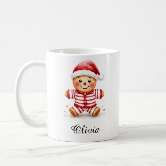 Gingerbread Man in Christmas Pajamas Custom Name Kaffeetasse (Links)