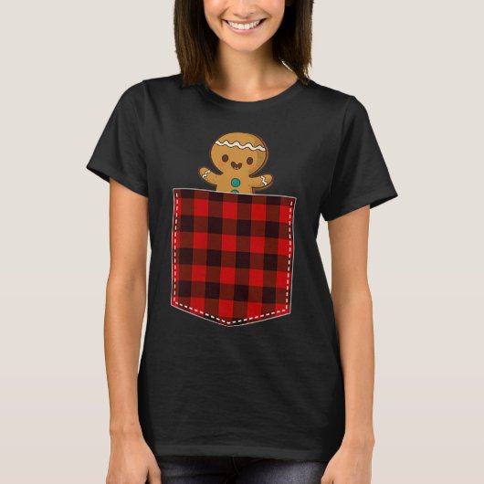 Gingerbread Man in Plaid Pocket T-Shirt (Vorderseite)