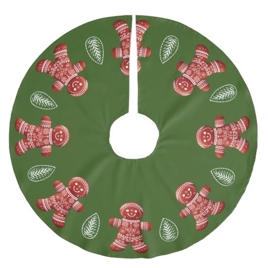 Gingerbread Man Leaf Pattern Polyester Weihnachtsbaumdecke (Vorderseite)