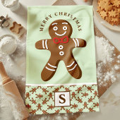 Gingerbread Man Mint Monogram Frohe Weihnachten Geschirrtuch