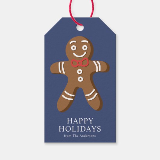 Gingerbread Man Navy Blue Weihnachten Geschenkanhänger (Vorderseite)