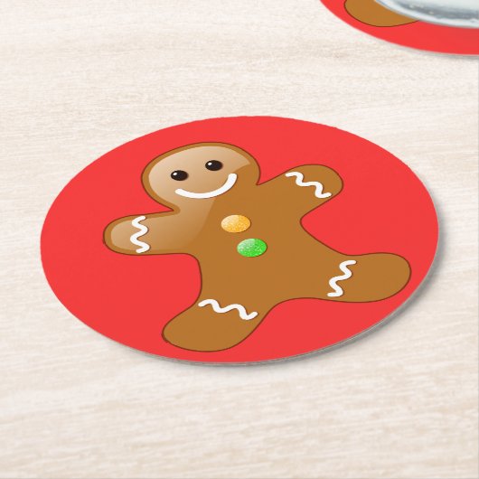 Gingerbread Man on Red Runder Pappuntersetzer (Angewinkelt)