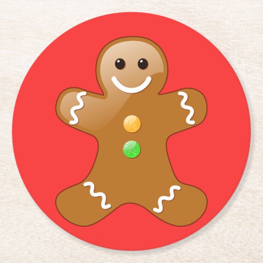 Gingerbread Man on Red Runder Pappuntersetzer (Vorderseite)
