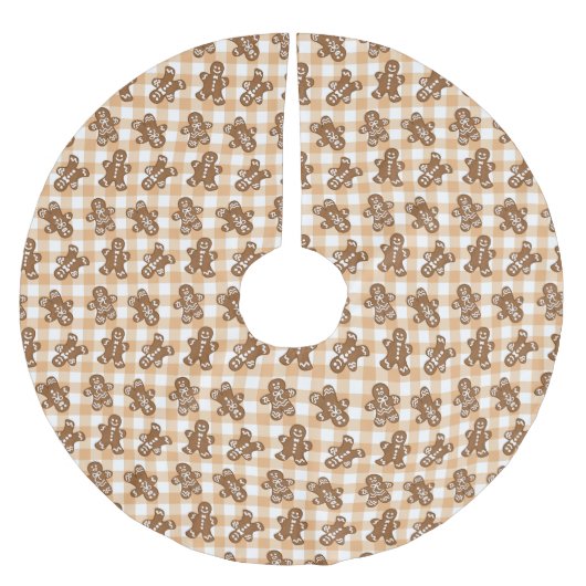 Gingerbread Man Pattern Rustikal Kariert Polyester Weihnachtsbaumdecke (Vorderseite)