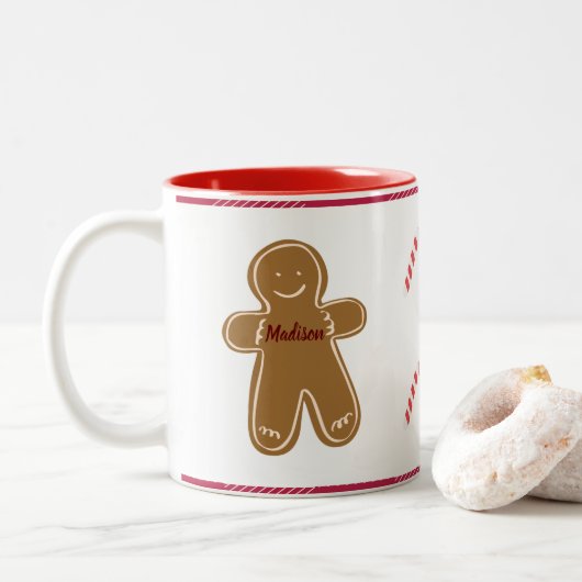 Gingerbread Man Personalisiert Boy oder Girl Holid Zweifarbige Tasse (Mit Donut)