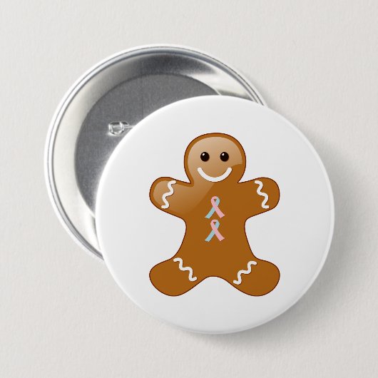 Gingerbread Man Pink & Light Blue Awareness Ribbon Button (Vorne & Hinten)