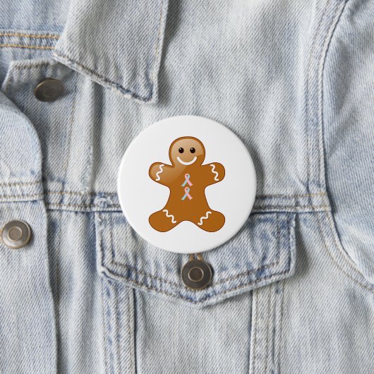 Gingerbread Man Pink & Light Blue Awareness Ribbon Button (Beispiel)
