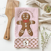 Gingerbread Man Pink Monogram Frohe Weihnachten Geschirrtuch