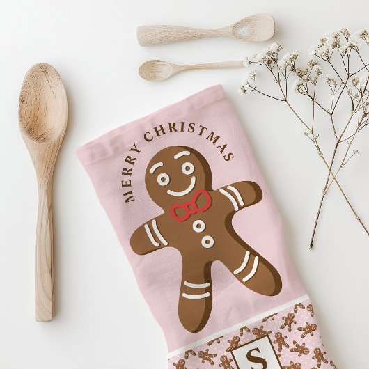Gingerbread Man Pink Monogram Frohe Weihnachten Geschirrtuch