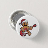 Gingerbread Man Play Guitar Electric Weihnachten Button (Vorne & Hinten)