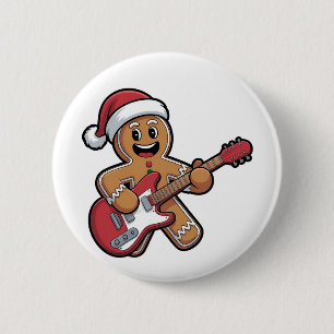 Gingerbread Man Play Guitar Electric Weihnachten Button