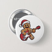Gingerbread Man Play Guitar Electric Weihnachten Button (Vorne & Hinten)