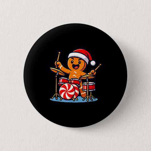 Gingerbread Man Playing Drums Button (Vorderseite)