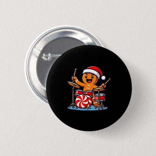 Gingerbread Man Playing Drums  Button (Vorne & Hinten)