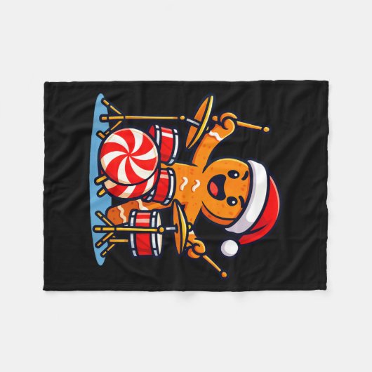 Gingerbread Man Playing Drums  Fleecedecke (Vorderseite (Horizontal))