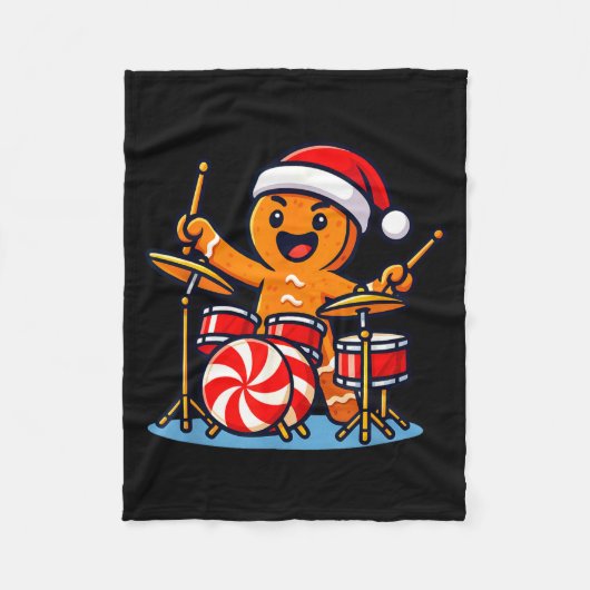 Gingerbread Man Playing Drums  Fleecedecke (Vorderseite)